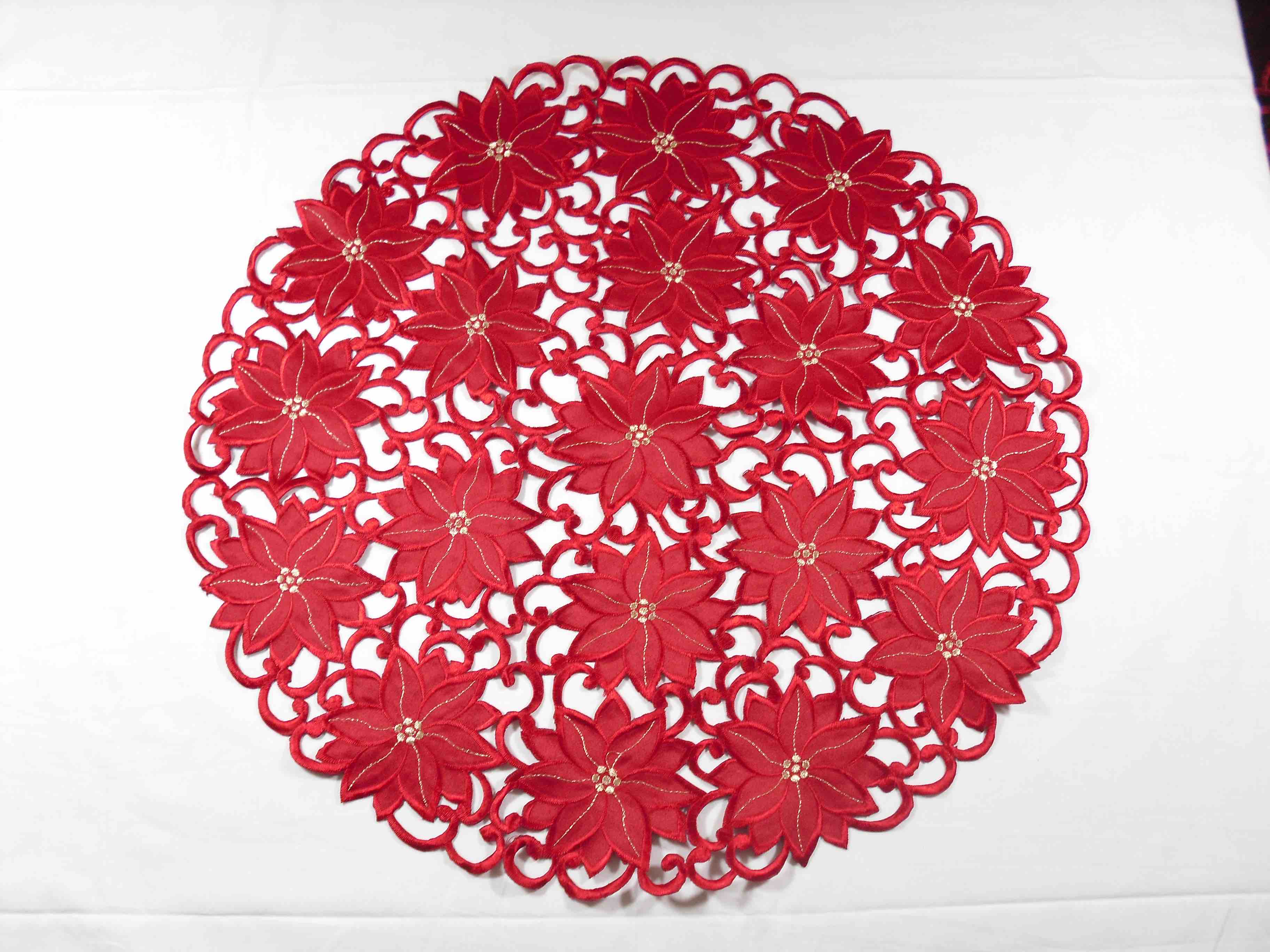 het formulier metalen Berri Tafelkleed serie - rood opengewerkt met bloemen - Kerst - Kerstbloemen •  Quality Home Shopping
