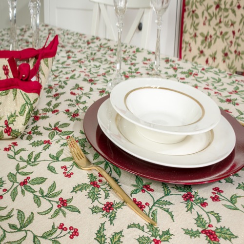 plannen Seizoen gebed Tafelkleed serie - luxe gobelinstof - Christmas Berries - All over - Kerst  • Quality Home Shopping