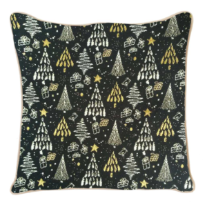 Kussenhoes - Xmass - Tree - Black and Gold - Kerstboom
