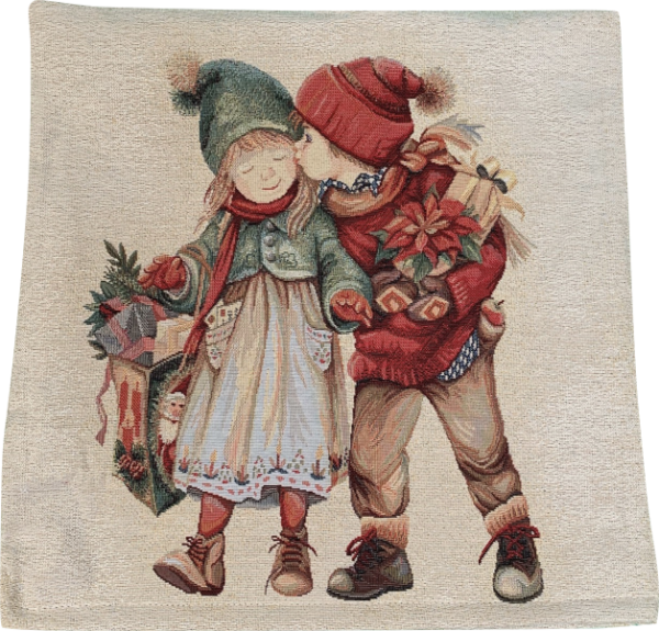 Kussenhoes Kerst Jongen en meisje