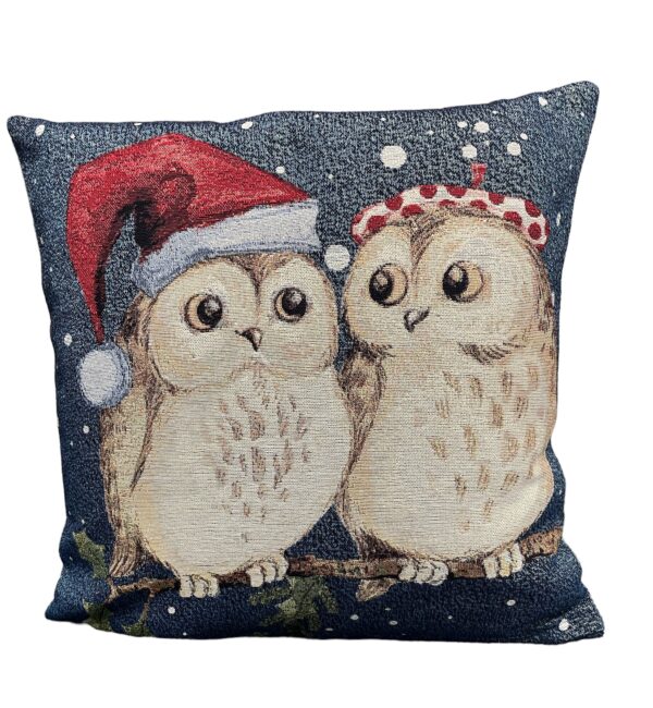 Kussenhoes - Luxe gobelinstof - Christmas Owls - Kerst uilen - 45 x 45 cm