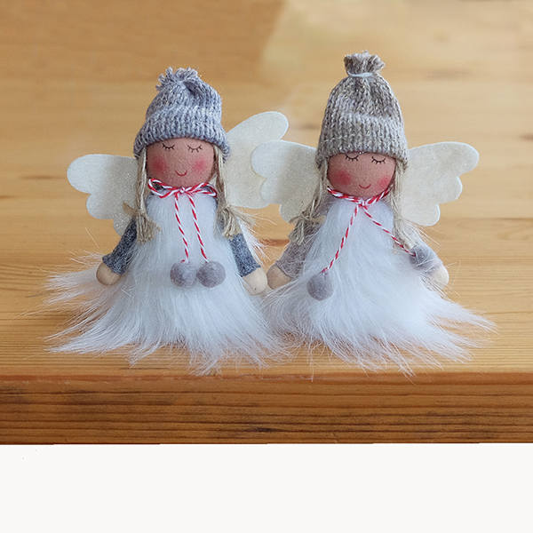 Set van 2 zelfzittende engeltjes – Wichtel – 8 cm – Grijs en Wit