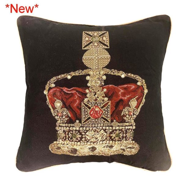 Kussenhoes - luxe gobelinstof- Crown - Kroon - zwarte achtergrond