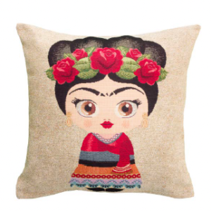 Kussenhoes - Gobelinstof - Frida Kahlo met rode rozen en creme kleurige achtergrond - 45 x 45 cm