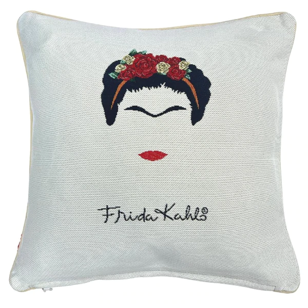 Kussenhoes - Luxe Gobelinstof - Frida Kahlo - creme achtergrond - 45 x 45 cm