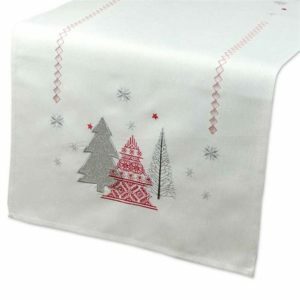 Tafelkleden serie - Wit met rode en zilverkleurige kerstbomen