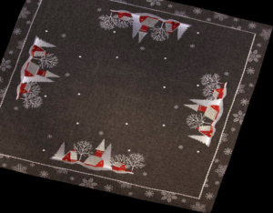 Tafelkleed - Kerst - Linnenlook - Donker grijs - met Kerk en huisjes - Vierkant 85 cm