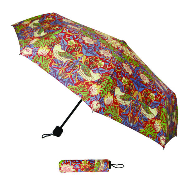 Paraplu - knop - opvouwbaar - Strawberry Thief Red - Rood - William Morris