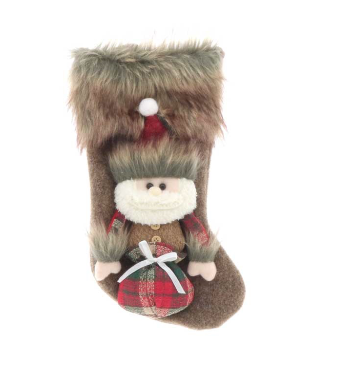 Kerstsok - Christmas Stocking - Vidar - sokken - Brown Santa - Kerstman - 23x46 cm