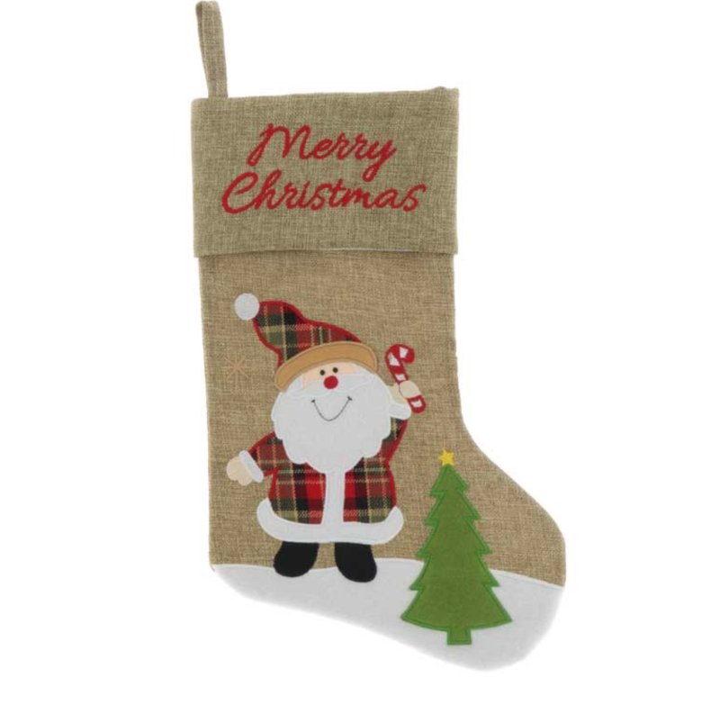 Kerstsok - Kerst - Christmas Stocking - Santa - Kerstman - Linnenlook - Riff - 23x46 cm