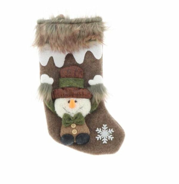 Kerstsok - Christmas Stocking - Vidar - Brown Snowman - Sneeuwpop - 17x34 cm