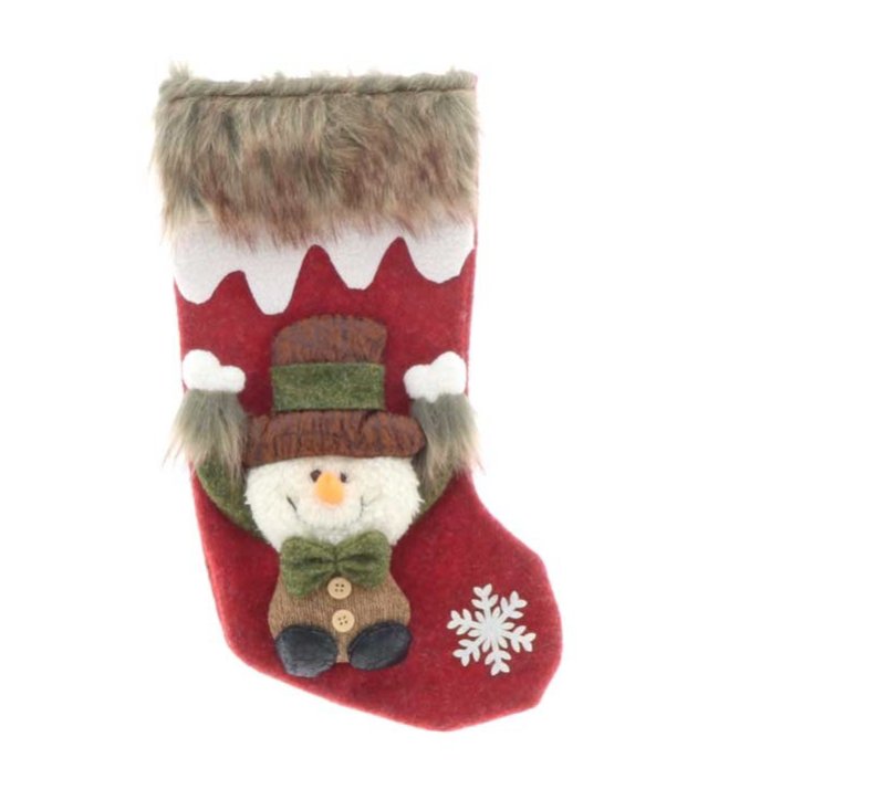 Kerstsok - Kerst - Christmas Stocking - Vidar - sokken - Sneeuwpop - 17x34 cm
