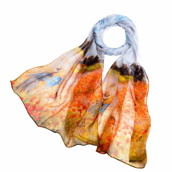 Sjaal - Poppy Field - Claude Monet - 100% pure zijde - 180 x 52 cm