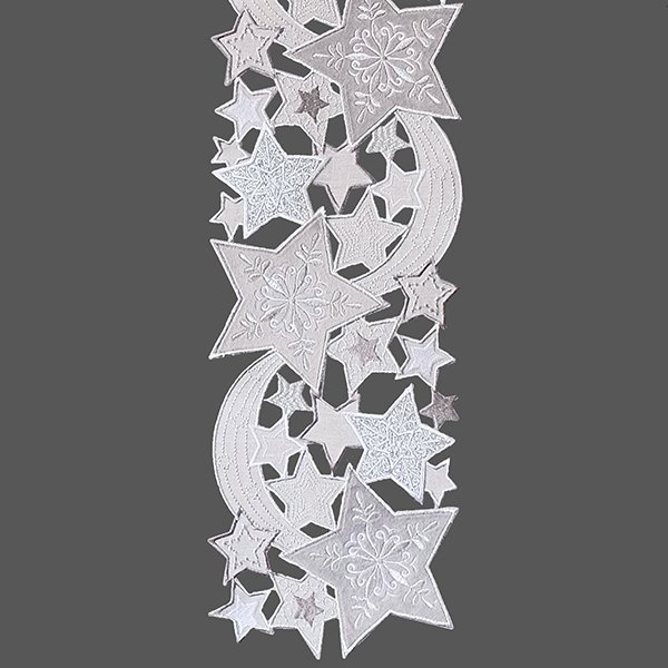 Tafelloper - Kerst - Grijs met zilveren en grijze sterren - 20 x 160 cm