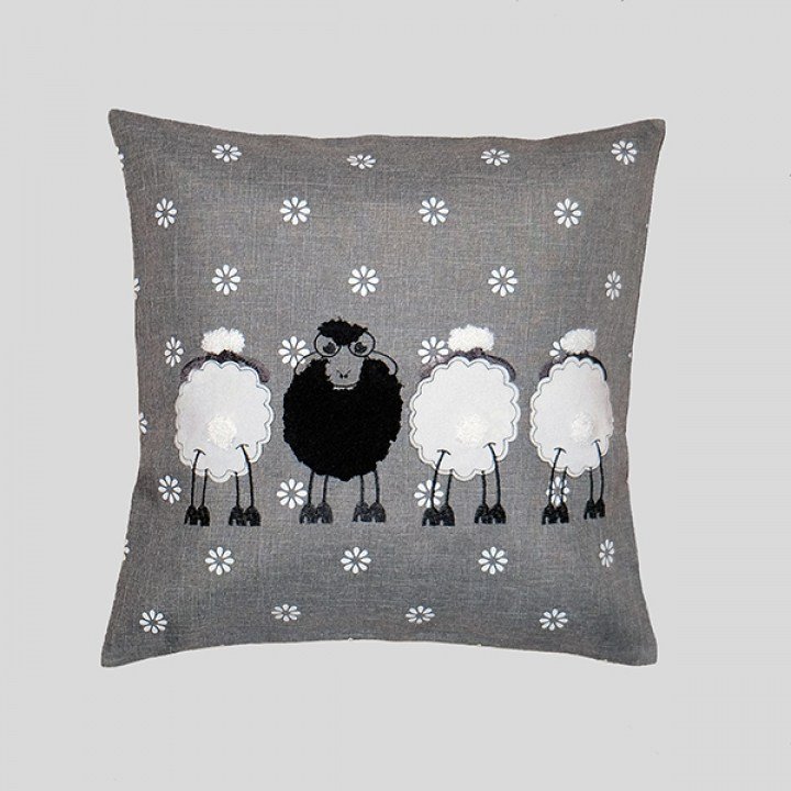Kussenhoes - linnenlook - grijs met schapen - Schaap - 40 x 40 cm