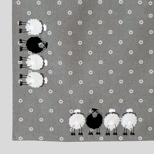 Tafelkleed - linnenlook - grijs met schapen - schaap - Vierkant 85 x 85 cm