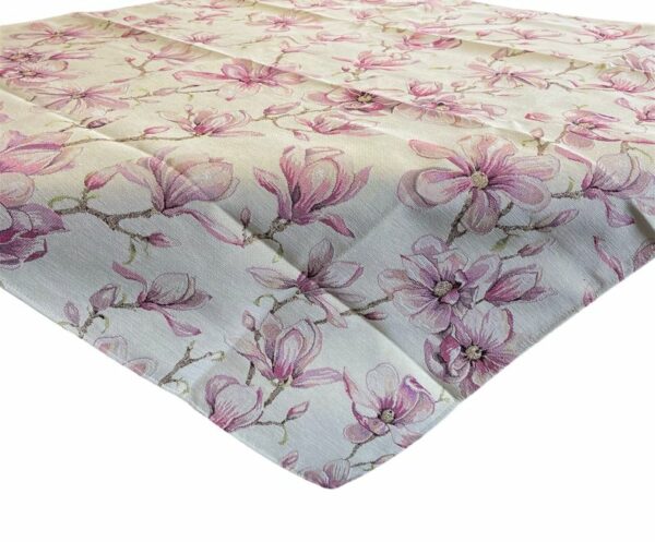 Tafelkleed - Luxe Gobelinstof - Magnolia - roze bloemen - Vierkant 100 x 100 cm