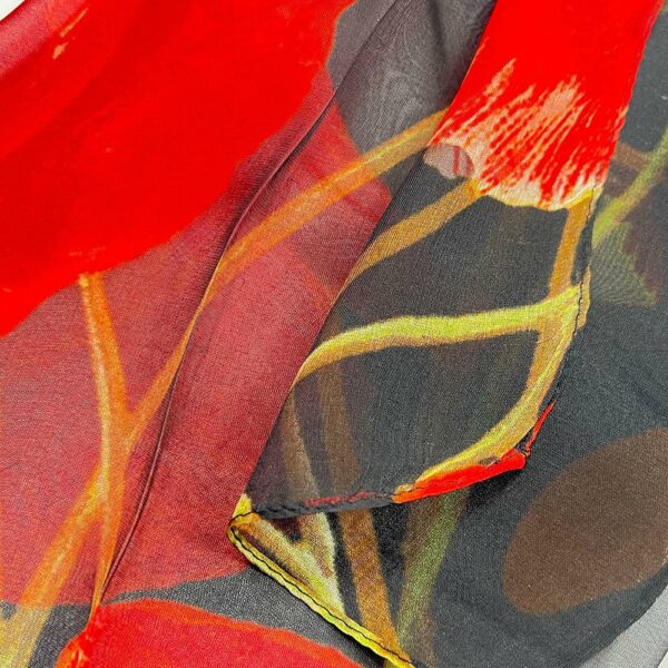 Sjaal - 100 % zijde - Zwart met rode klaprozen - Papaver - 180 x 52 cm
