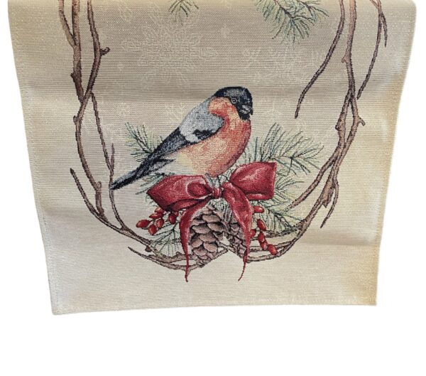 Tafelkleed - luxe Gobelinstof - Kerst - Noel Birds- Kerstbloem - Vogel - loper 40 x 100 cm