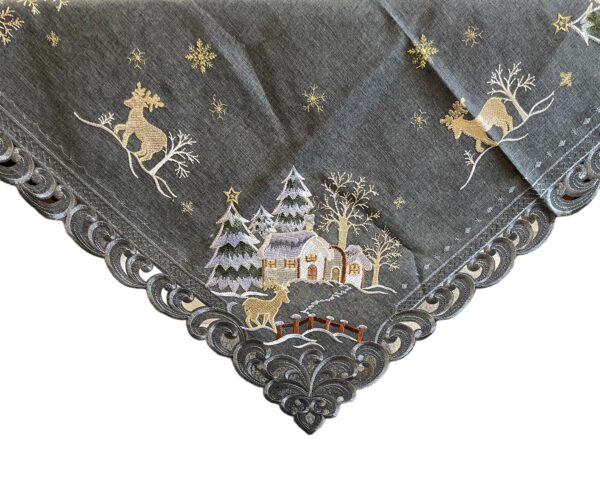 Tafelkleed- Linnenlook - Kerst - Grijs met hert - Rendier - Vierkant 85 cm