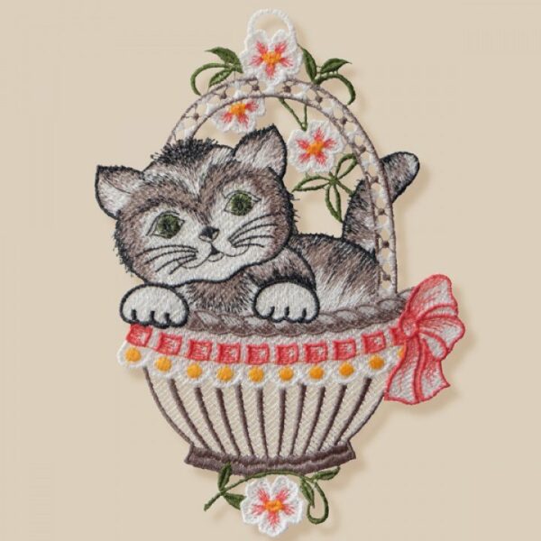Raamdecoratie - Raamhanger - Kat in mandje - bloemen - met zuignap