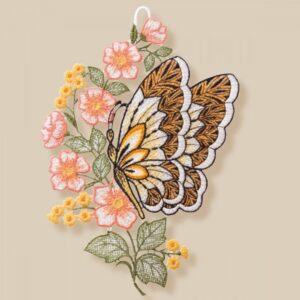 Raamdecoratie - Raamhanger - Roze en gele bloemen - Grote Vlinder - met zuignap