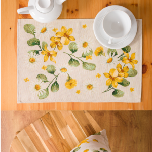 Placemat - Gobelinstof - luxe gobelinstof - Solis - Gele bloemen - Boterbloem - Margrietjes - Loper 35 x 45 cm