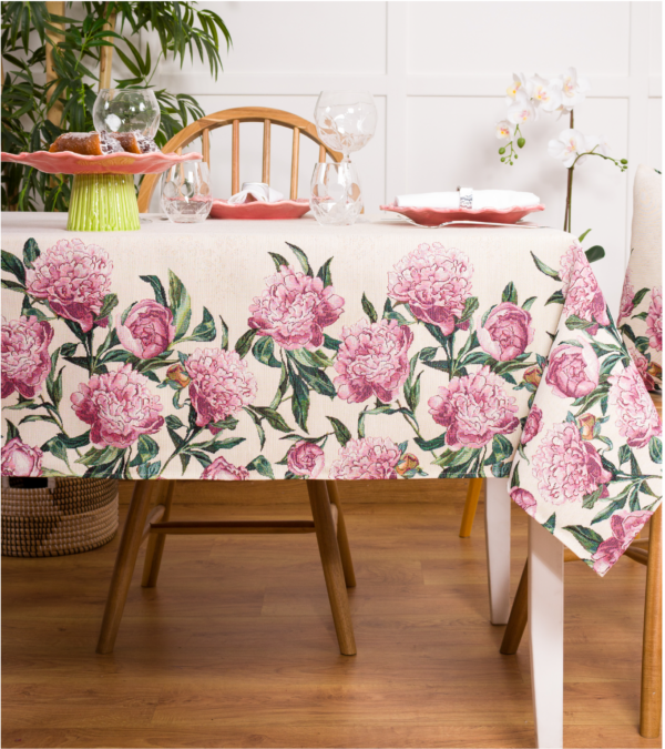 Tafelkleed - Luxe Gobelinstof - Mauve - Pioenroos - roze bloemen - Vierkant 100 x 100 cm