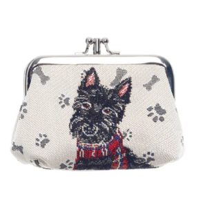 Portemonnee Klip - Luxe gobelinstof - Scottie - Schotse Terrier - Zwart hondje - Rode Tartan sjaal